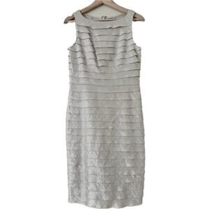 Adrianna Pappell Occasions Formal Sheath Dress Layered Champagne Gold Cream‎ 8
